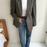Green plaid and warm green with colour specks contrasted blazer