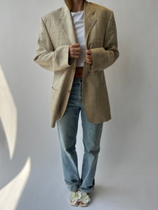Beige and yellow checkered Button Back Blazer
