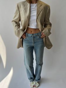 Beige and yellow checkered Button Back Blazer