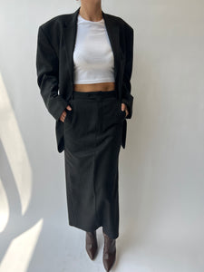 Grey pinstriped maxi skirt set