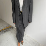 Grey pinstriped maxi skirt set