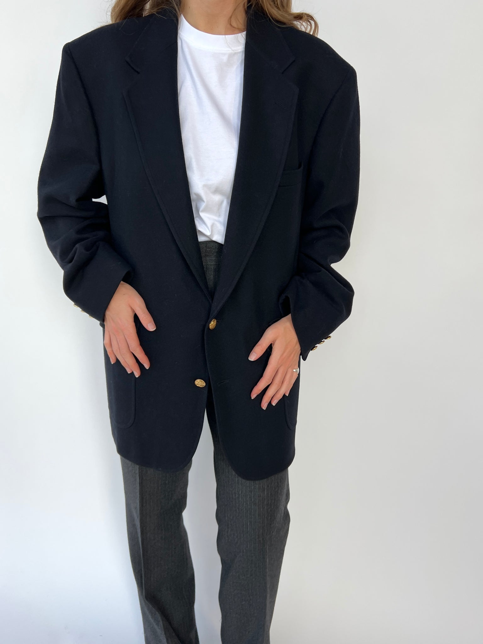 Heavy wool dark blue gold buttons blazer