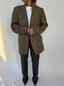 Warm plaid tones contrasted blazer