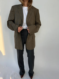 Warm plaid tones contrasted blazer