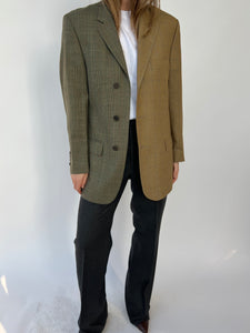 Warm camel/blue and green checkered contrasted blazer