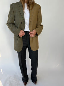 Warm camel/blue and green checkered contrasted blazer