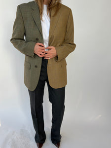 Warm camel/blue and green checkered contrasted blazer