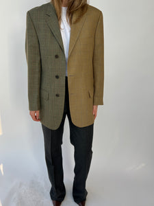 Warm camel/blue and green checkered contrasted blazer