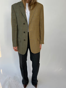 Warm camel/blue and green checkered contrasted blazer