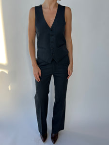 Grey black pinstripes three piece suit