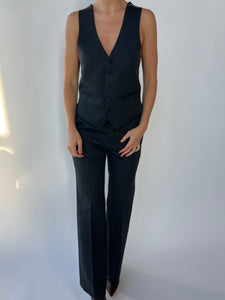 Grey black pinstripes three piece suit