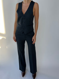 Grey black pinstripes three piece suit