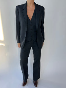 Grey black pinstripes three piece suit