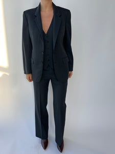 Grey black pinstripes three piece suit