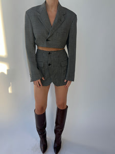 Black and grey textured skirt set