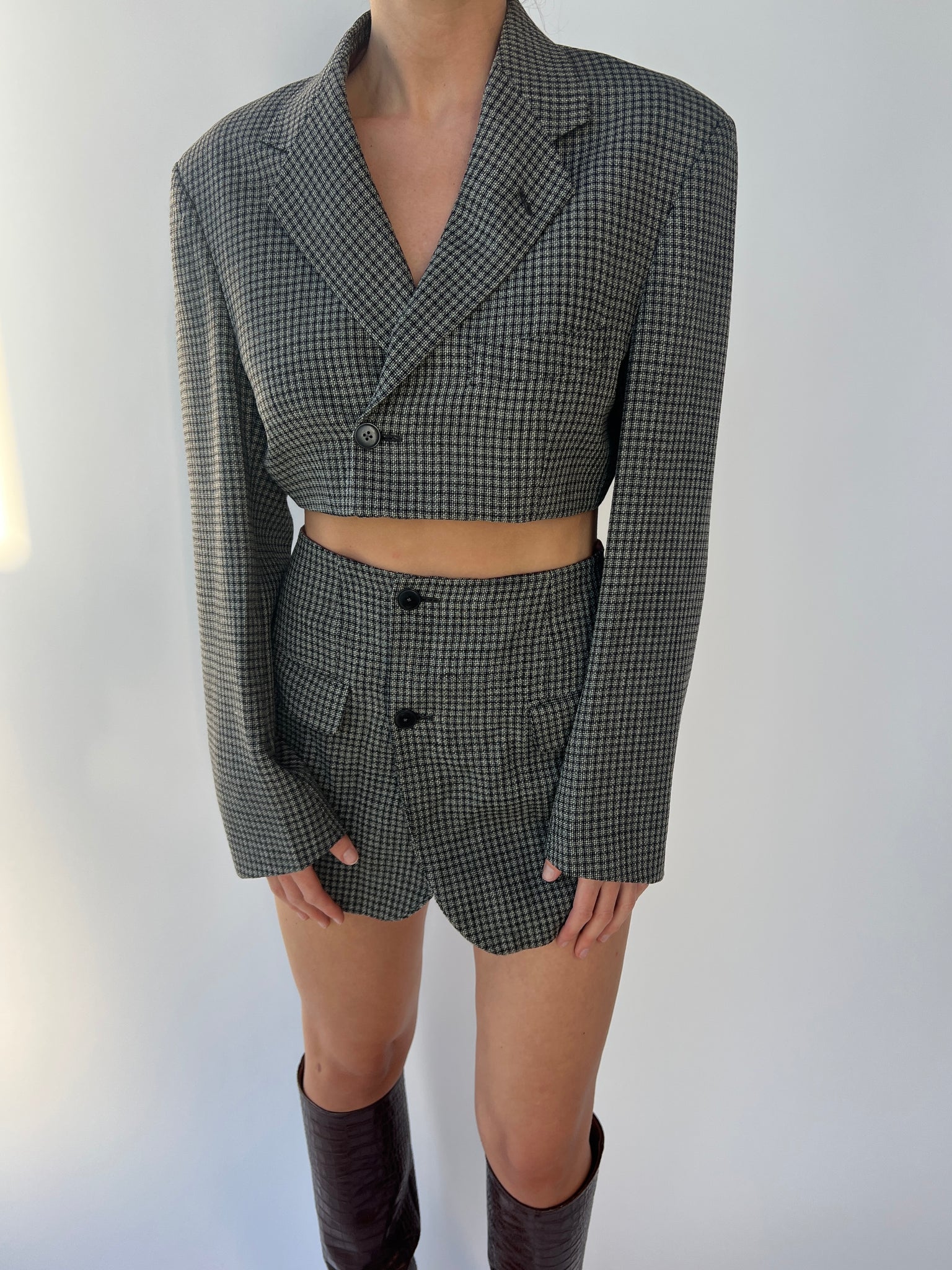 Black and grey textured skirt set