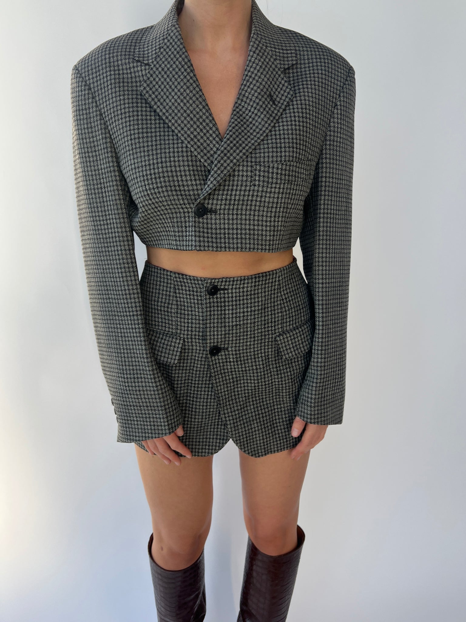 Black and grey textured skirt set