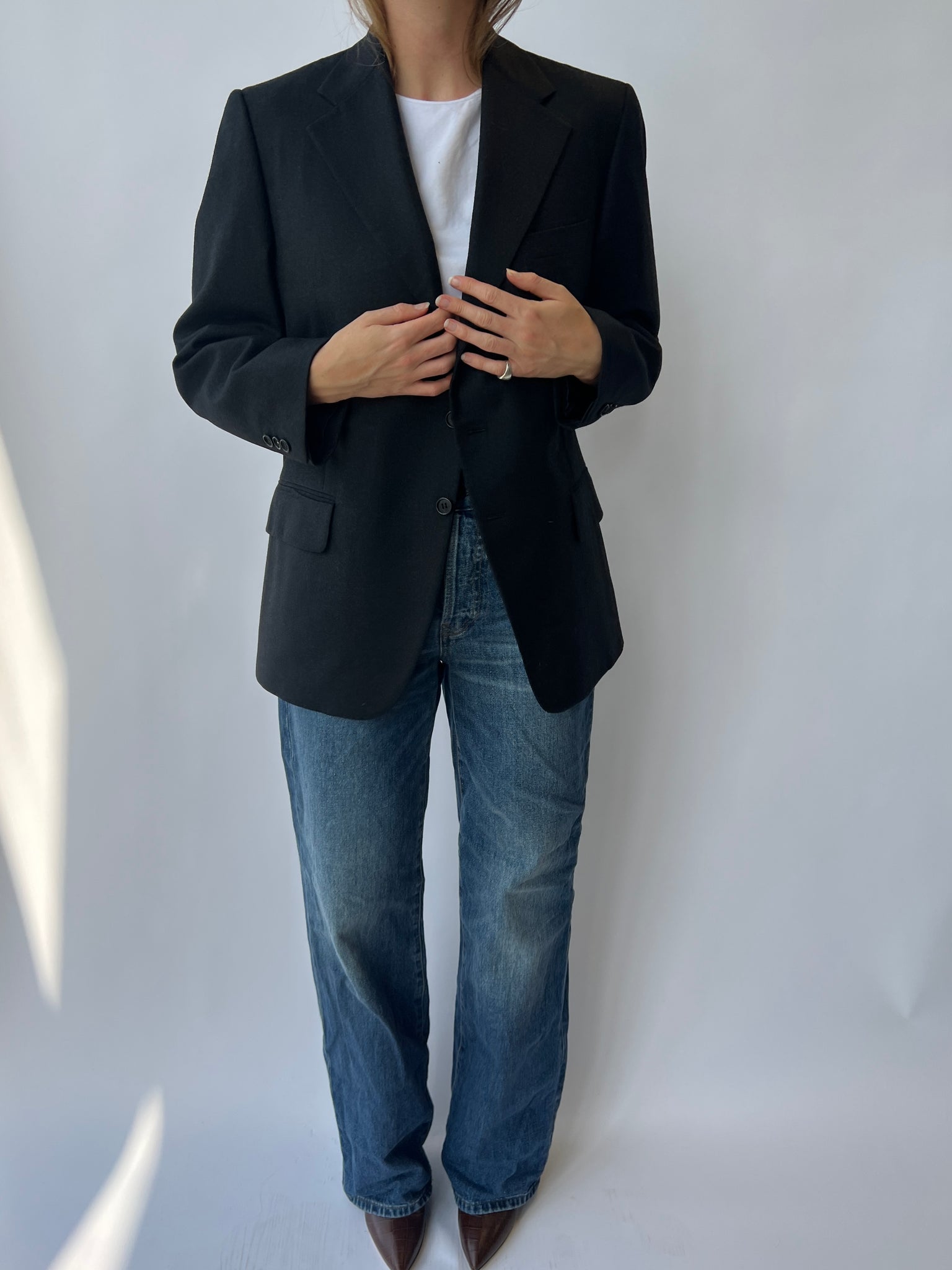 Grey thick wool Button Back Blazer