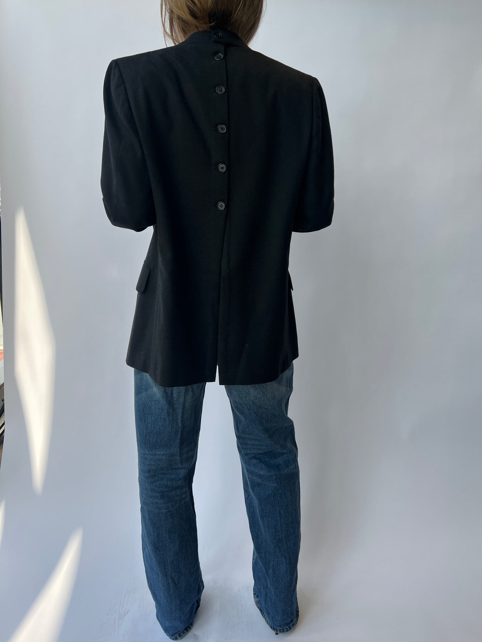 Grey thick wool Button Back Blazer