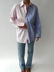 Pink and blue/pink striped contrasted shirt