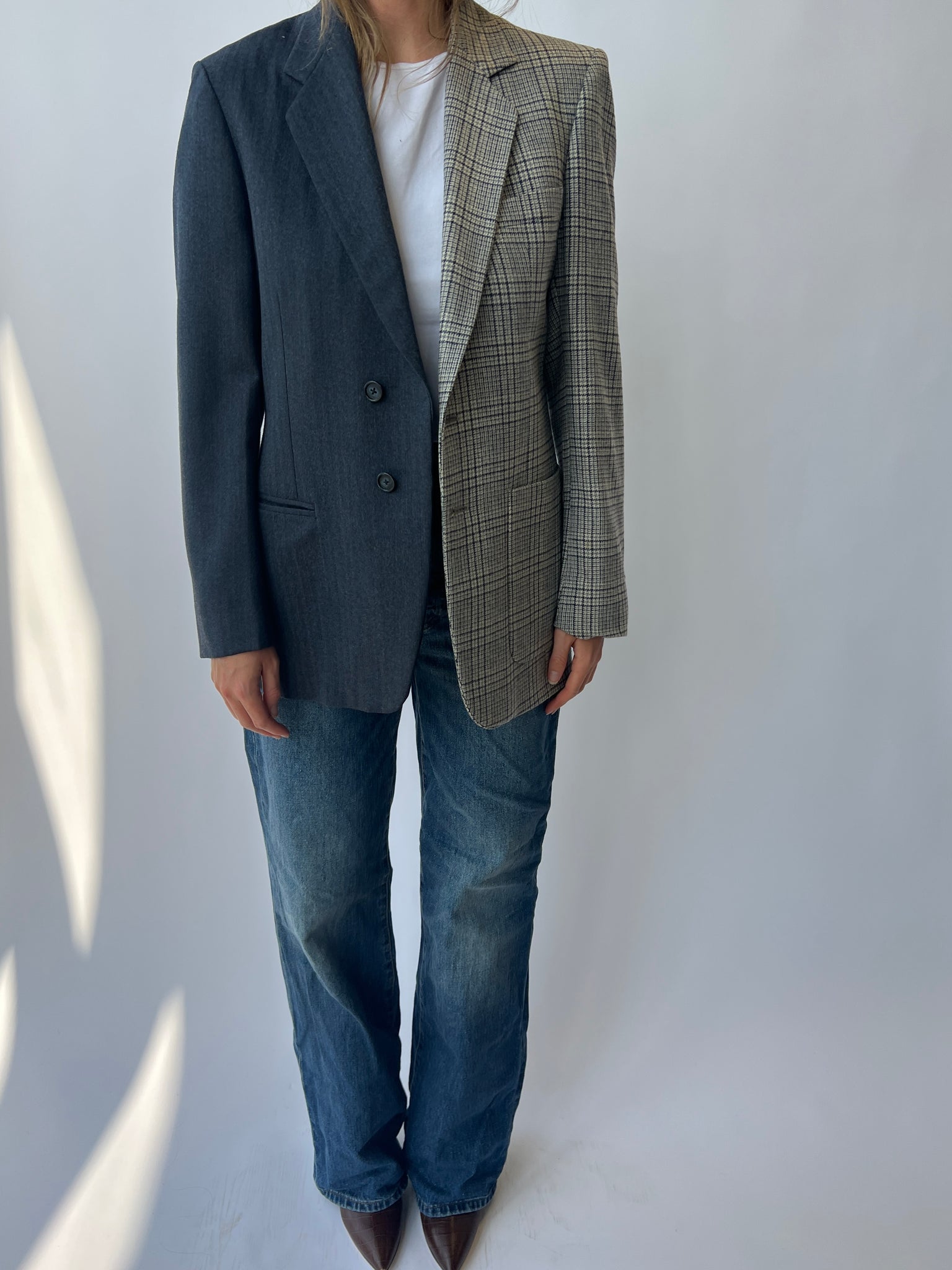 Grey and plaid contrasted Blazer
