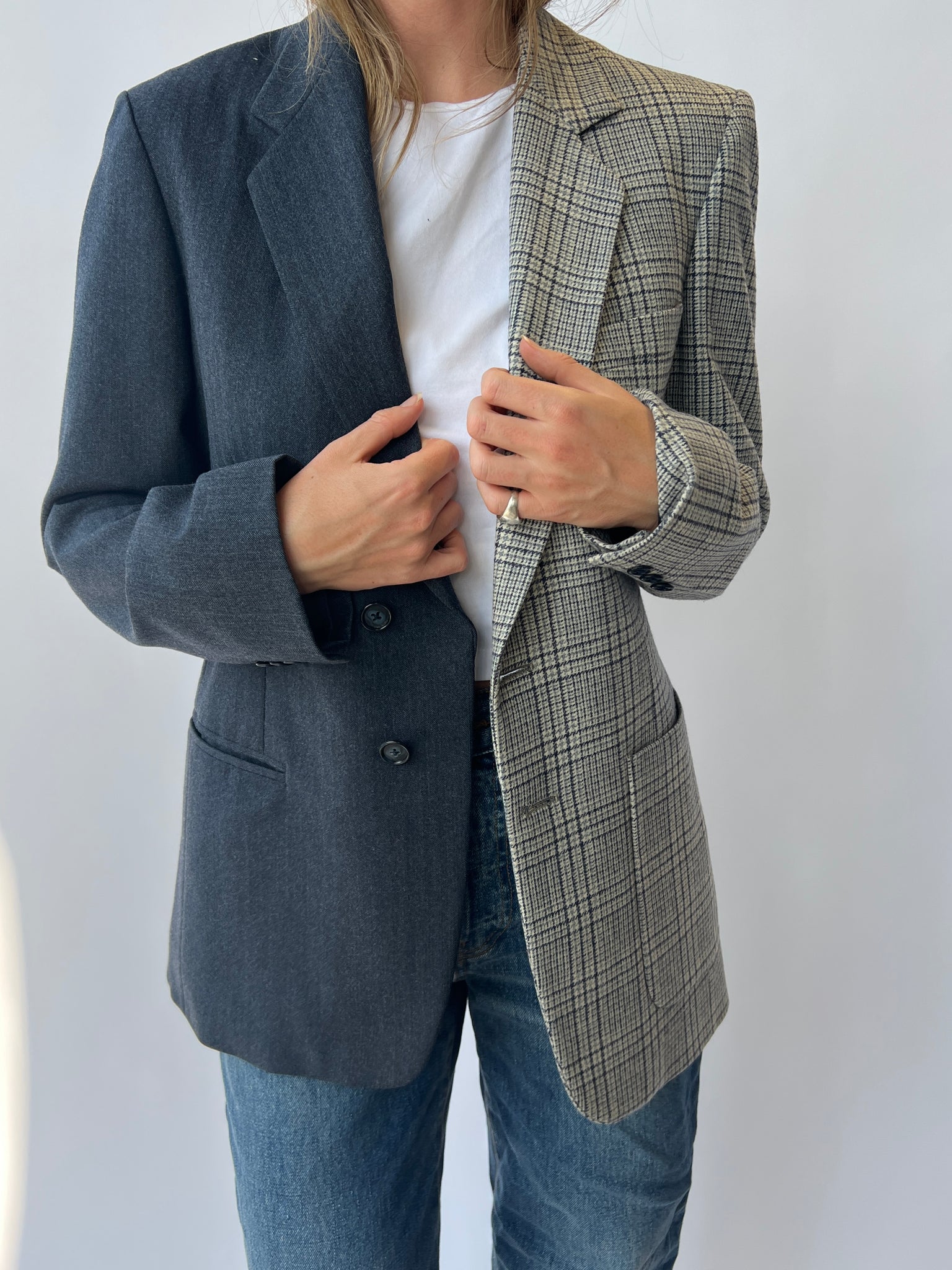 Grey and plaid contrasted Blazer