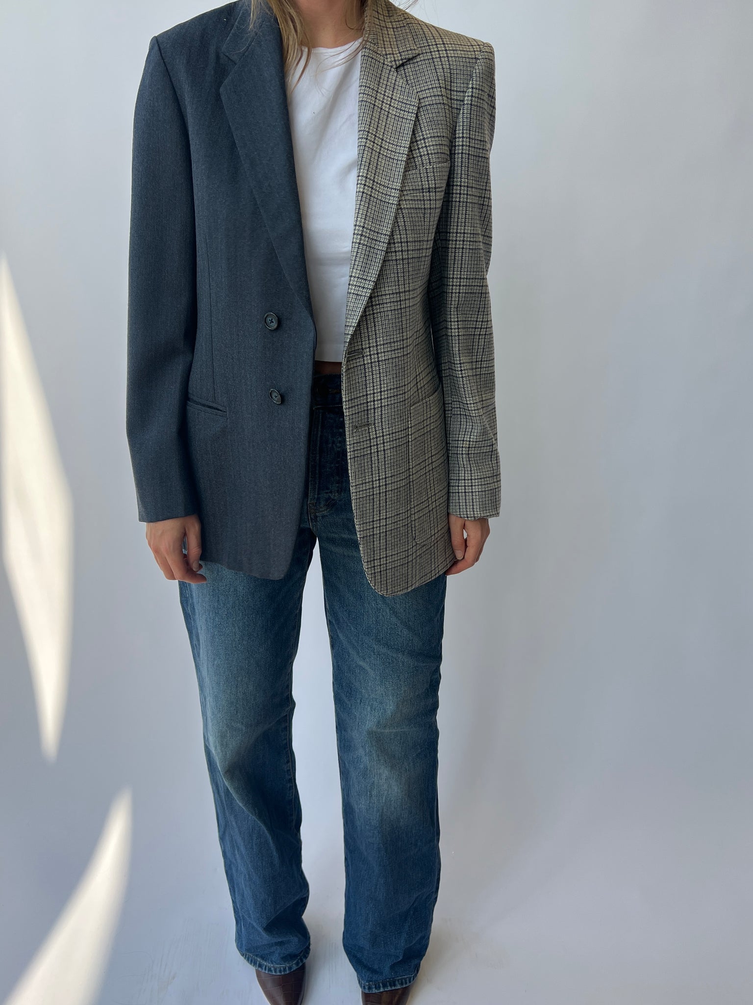 Grey and plaid contrasted Blazer