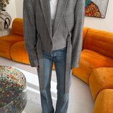 Belted blazer in grey plaid