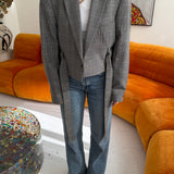 Belted blazer in grey plaid