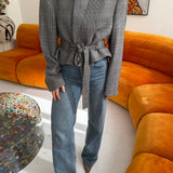 Belted blazer in grey plaid