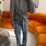 Belted blazer in grey plaid