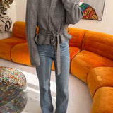 Belted blazer in grey plaid