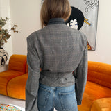 Belted blazer in grey plaid