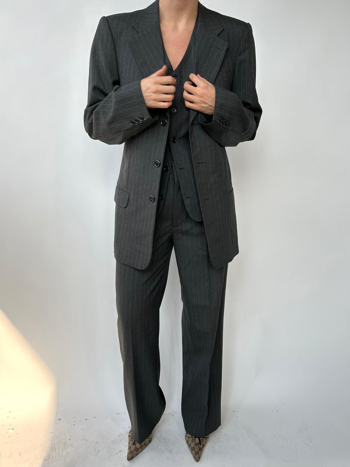 Three piece suit in grey pinstriped