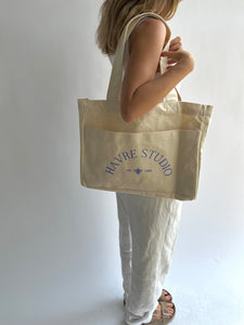 Havre Studio Tote in electric blue with 5 pockets/spaces