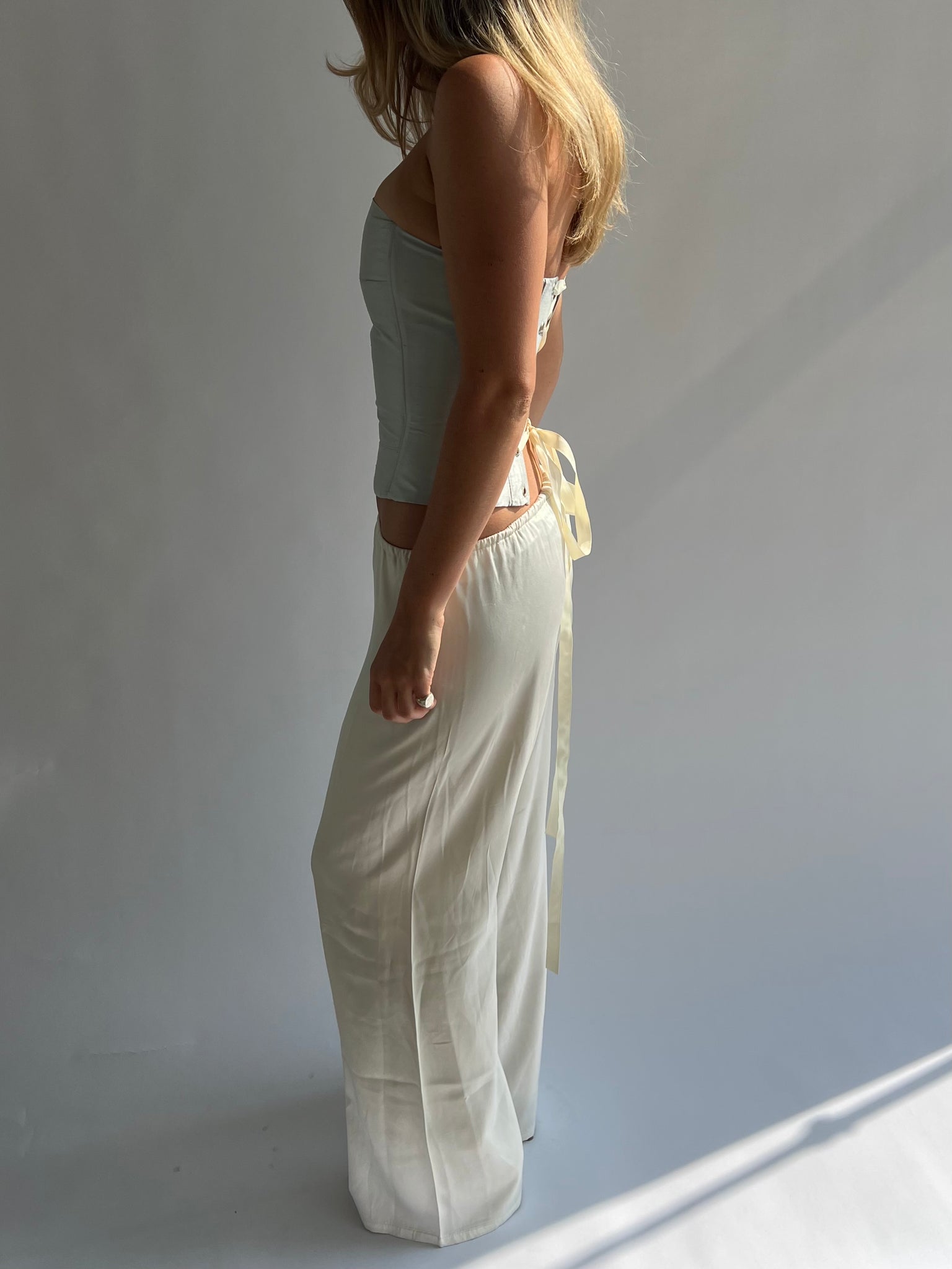 Silk corset in ice blue