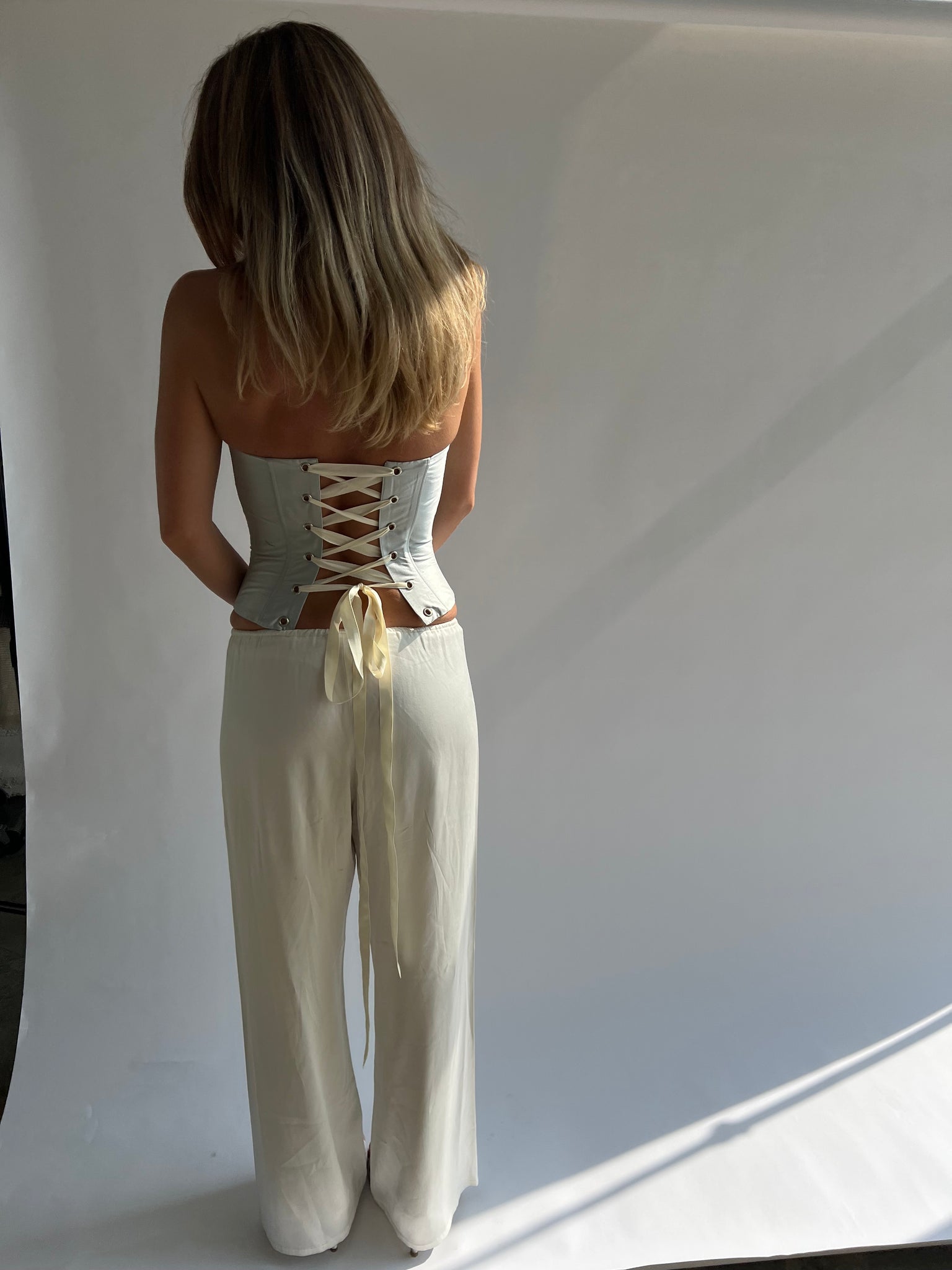 Silk corset in ice blue