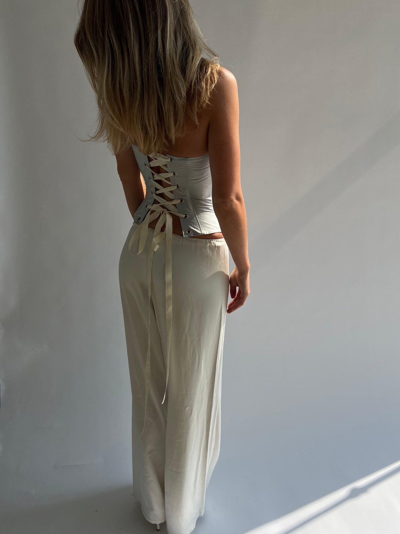 Silk corset in ice blue