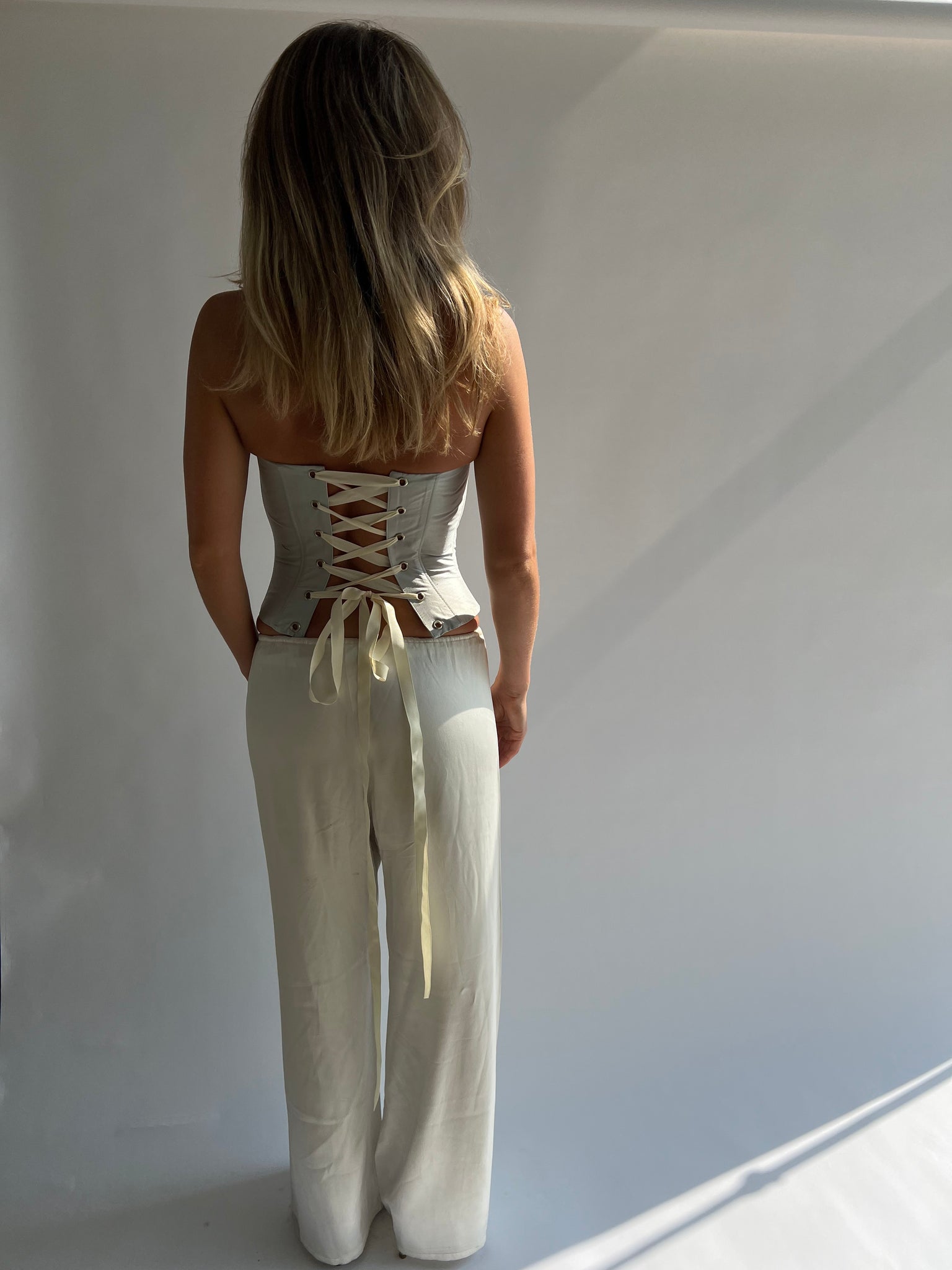 Silk corset in ice blue