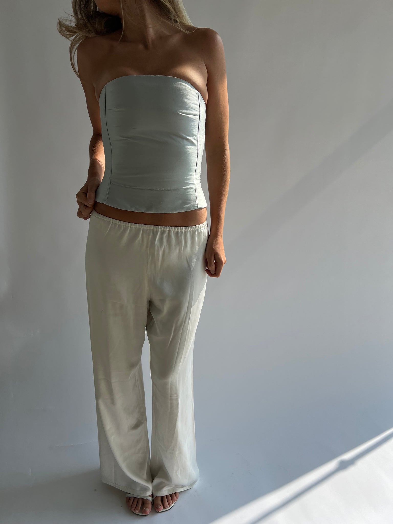Silk corset in ice blue