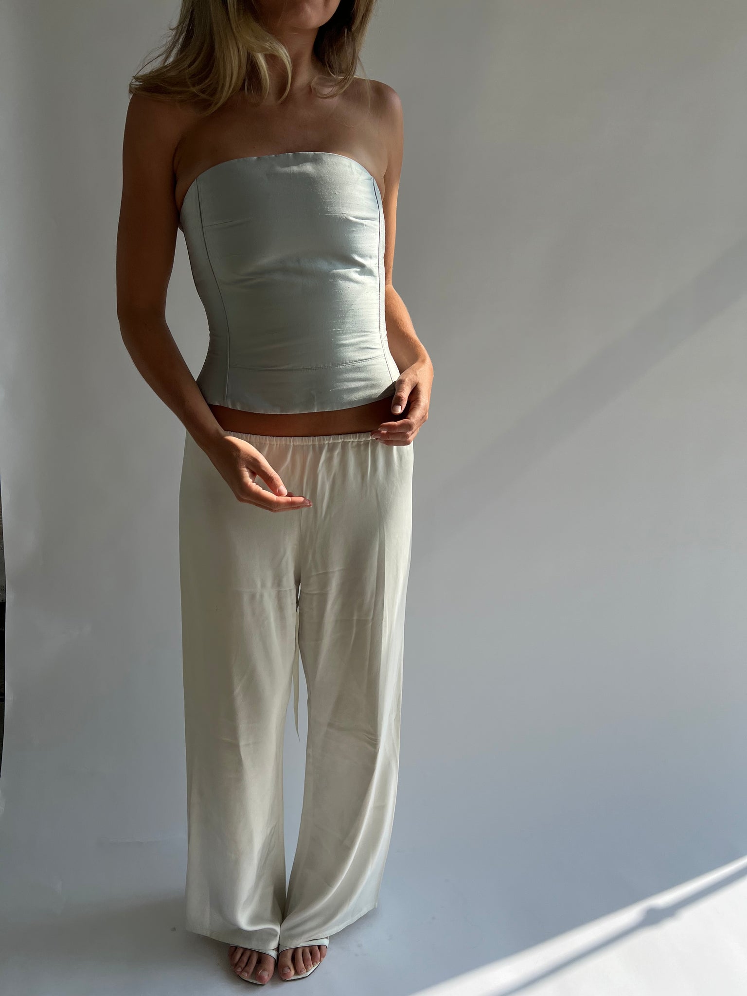 Silk corset in ice blue