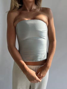 Silk corset in ice blue