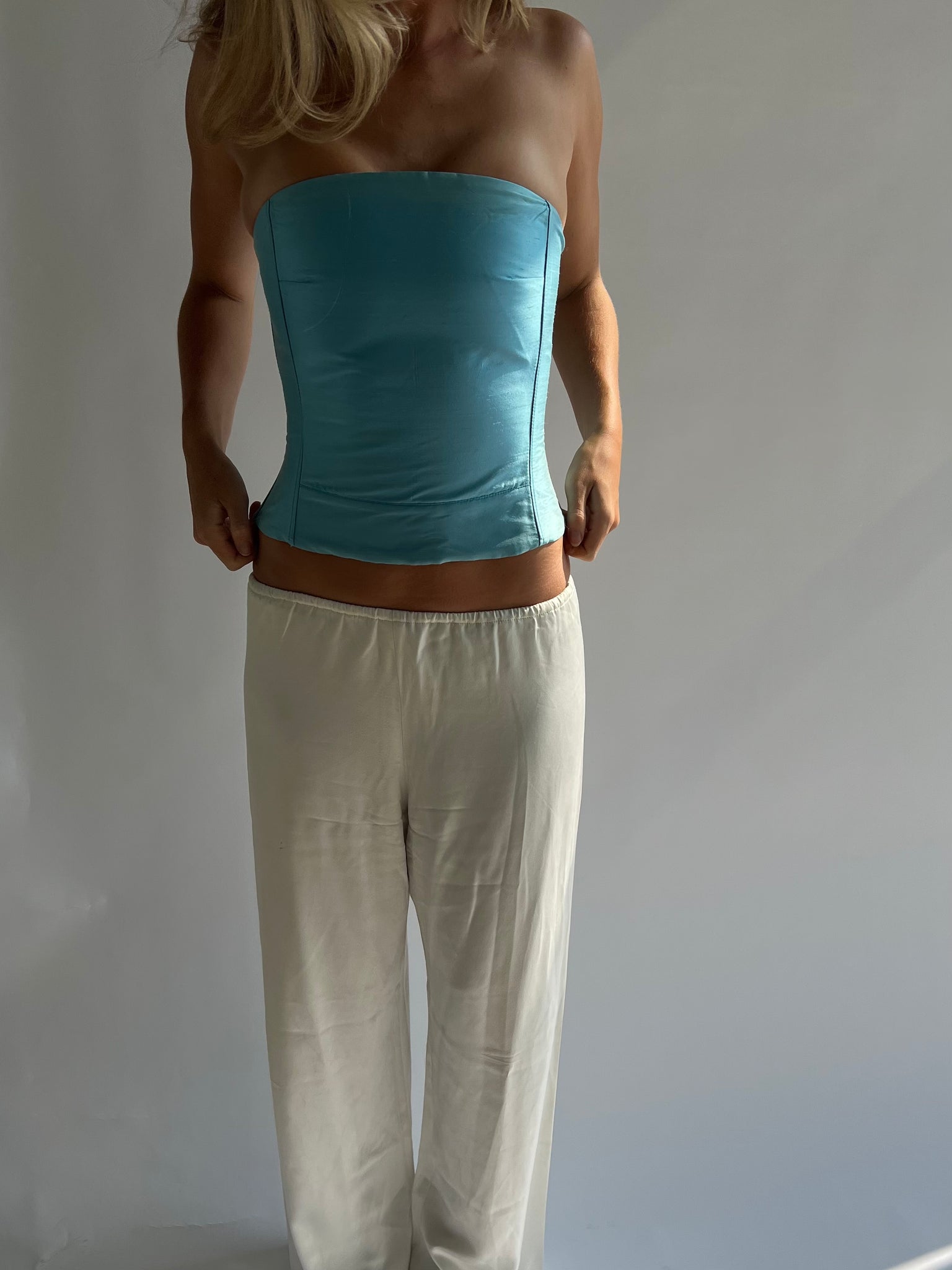 Silk corset in sky blue