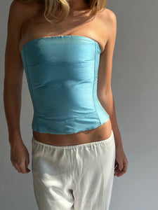 Silk corset in sky blue
