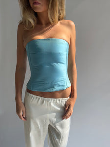 Silk corset in sky blue
