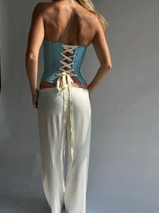 Silk corset in sky blue