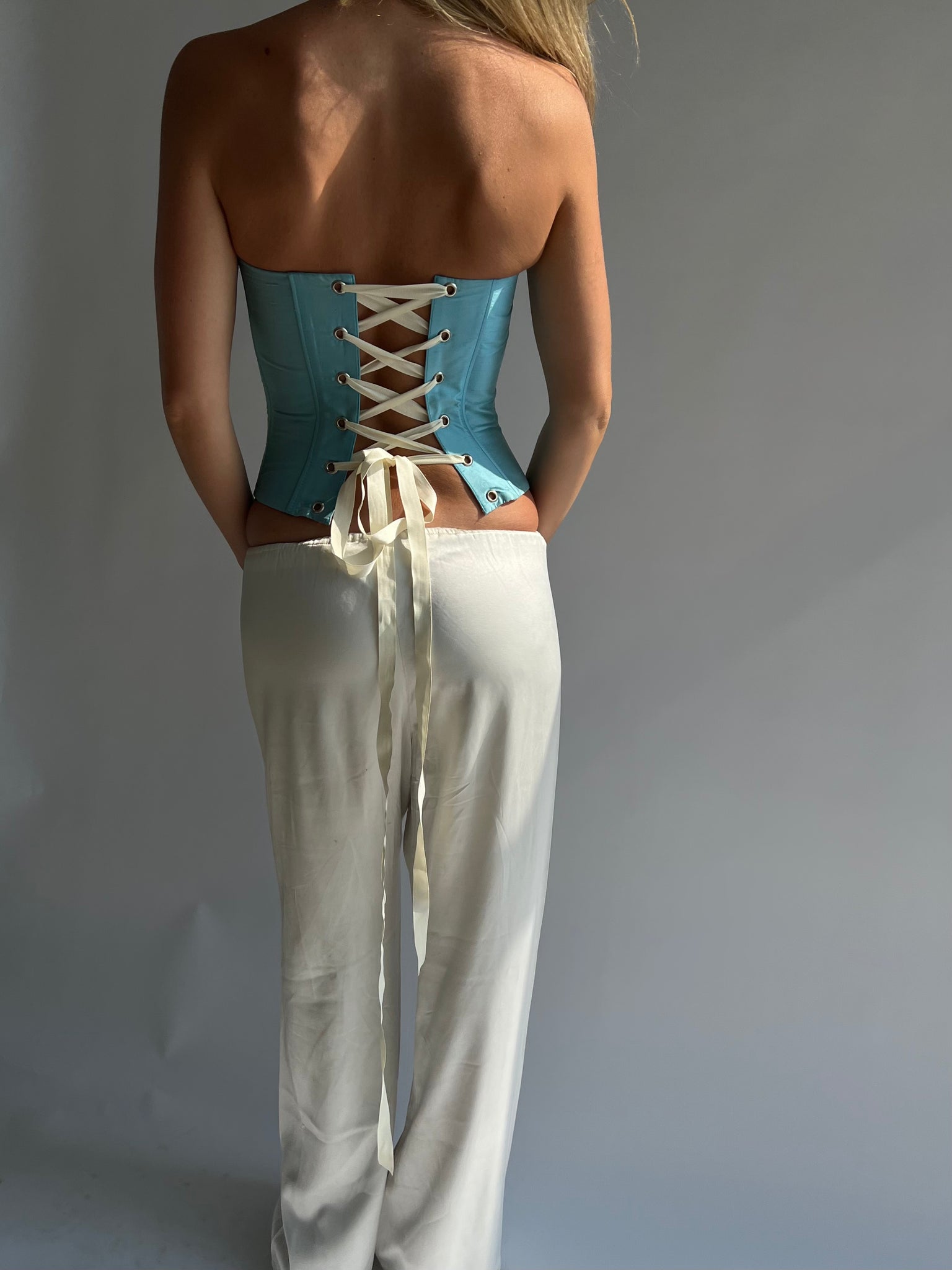 Silk corset in sky blue