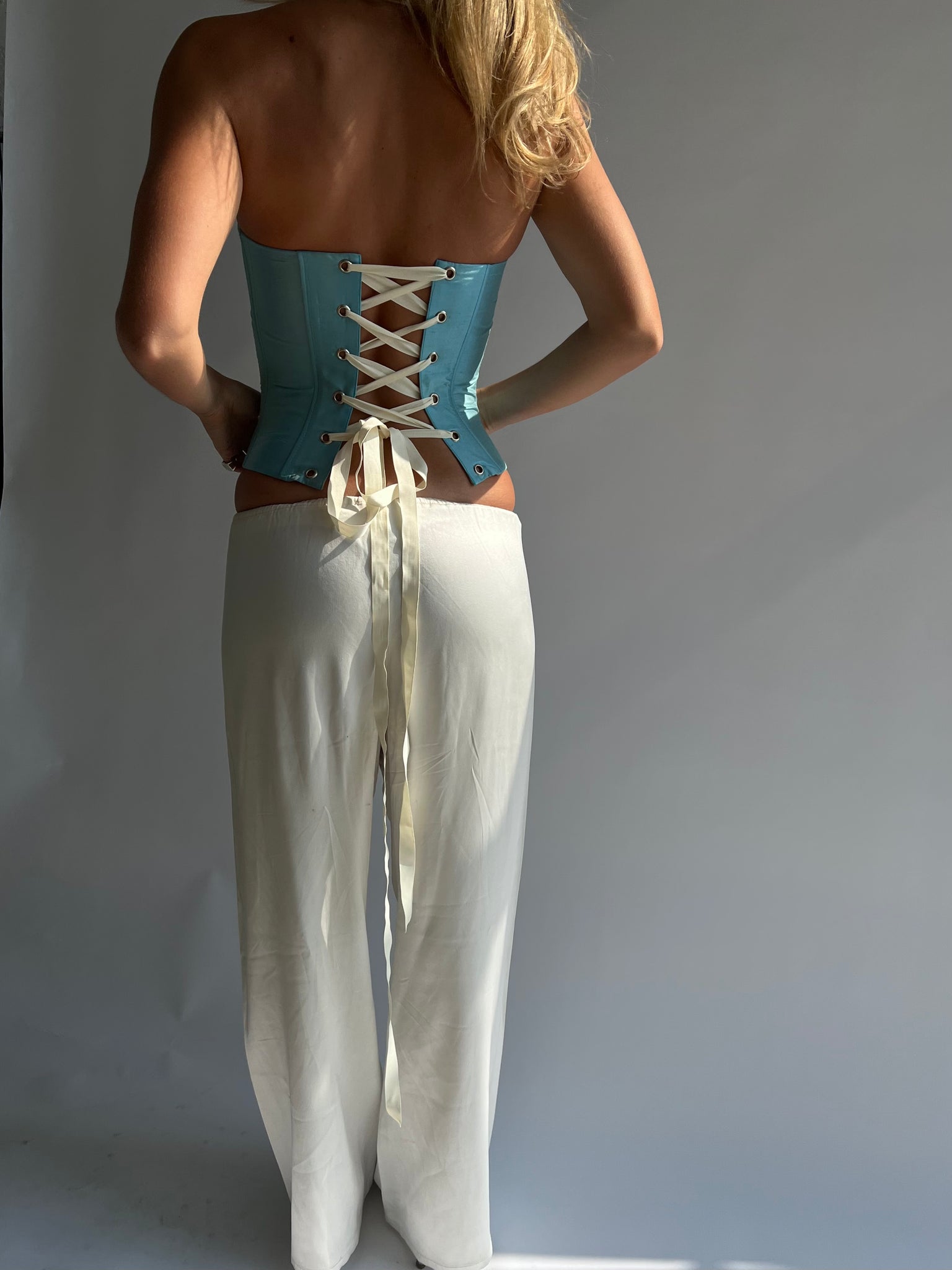 Silk corset in sky blue