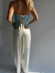 Silk corset in sky blue